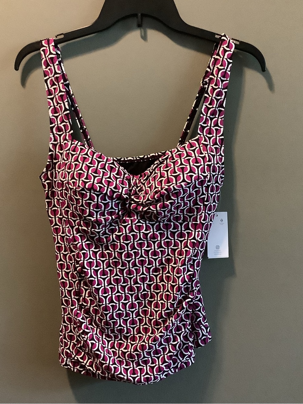 Lands' End Pink, White & Black Geometric Tankini Swim Top